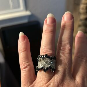 Stunning Sapphire and Diamond 14k white gold statement ring!